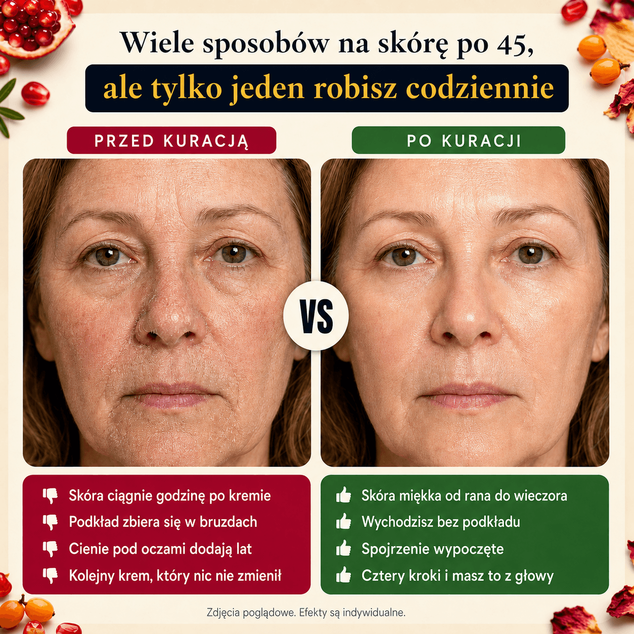Skóra przed kuracją i po kuracji