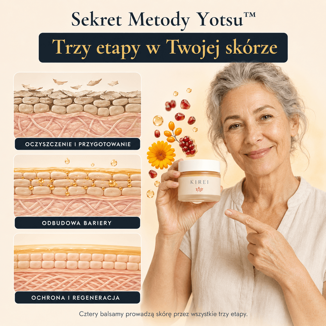 Cztery balsamy Kirei, każdy z innym zadaniem